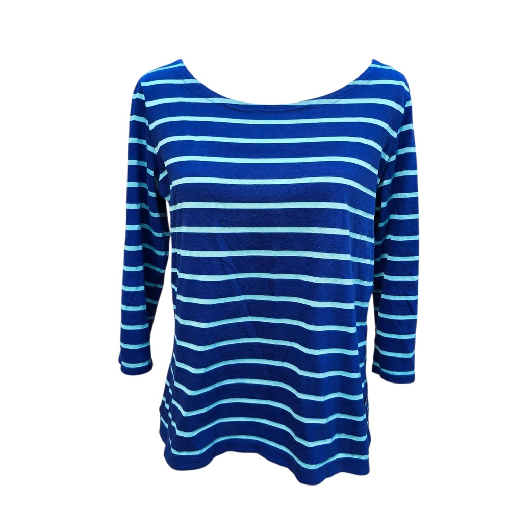 Club Monaco -632 Striped Top Boat Neck 3/4 Sleeve Casual Blue T-Shirt‎ Large